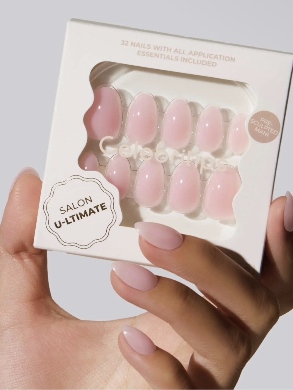 Celebritips Clean Pink Extra Short Almond Press On Nails 32 Nail Kit NIB